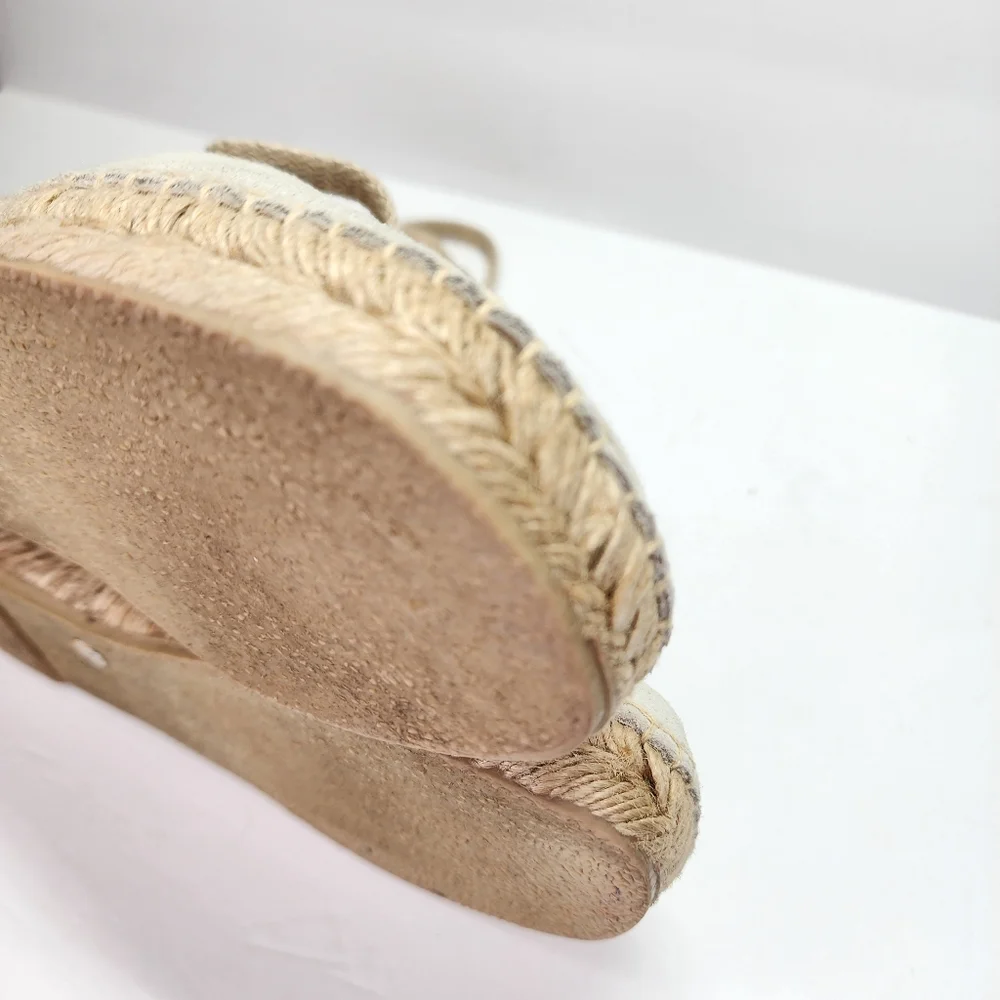 J. JILL Cream Suede Leather Espadrille Small Wedge Heel Shoe Lace Wrap 6